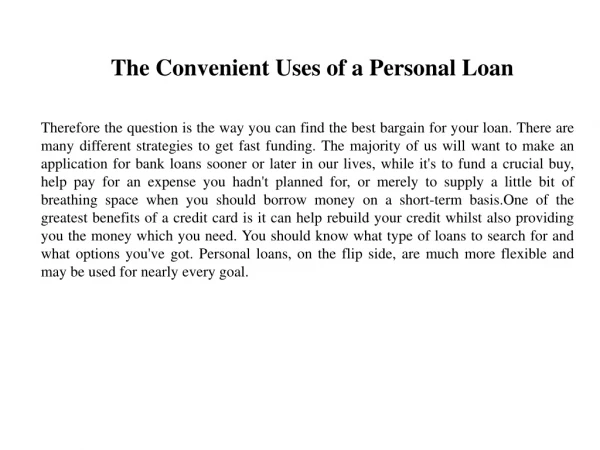 The Convenient Uses of a Personal Loan