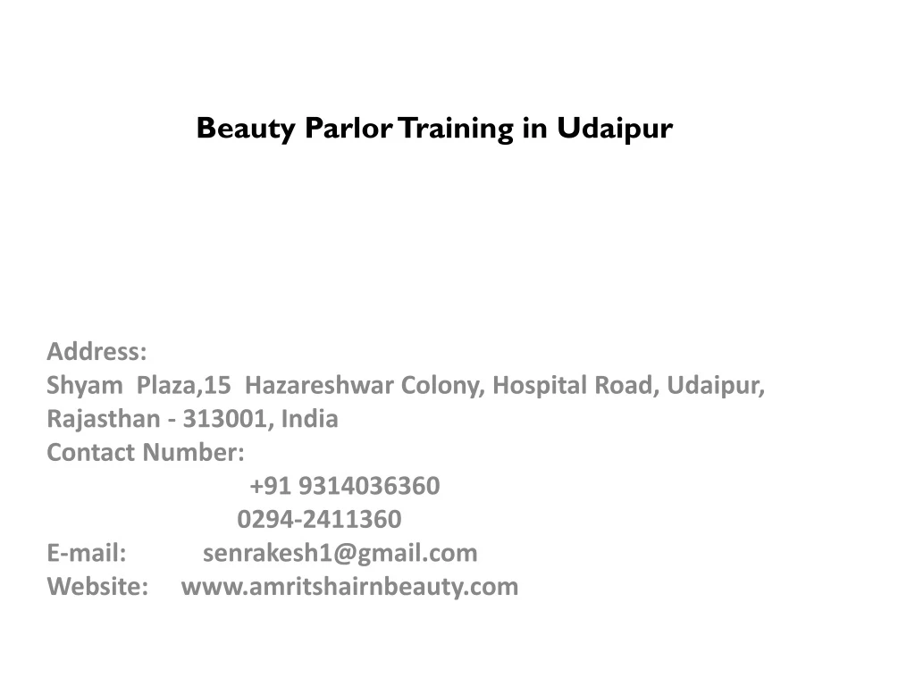 beauty parlor training in udaipur
