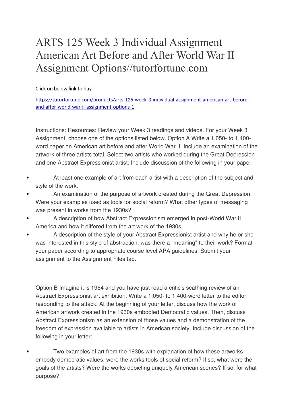 arts 125 week 3 individual assignment american