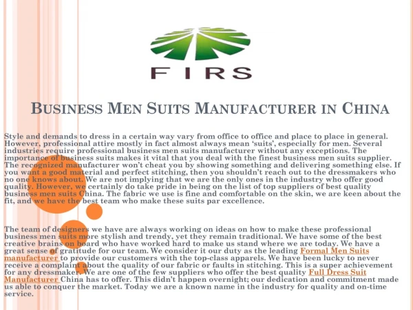 Business Men Suits Manufacturer