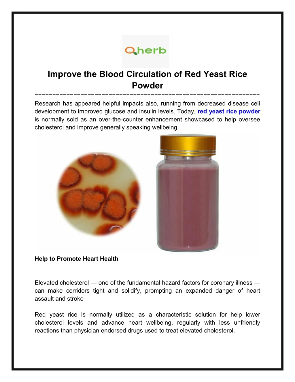 improve the blood circulation of red yeast rice