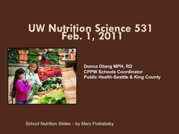 UW Nutrition Science 531 Feb. 1, 2011