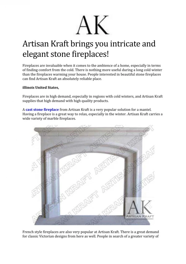 Artisan Kraft brings you intricate and elegant stone fireplaces