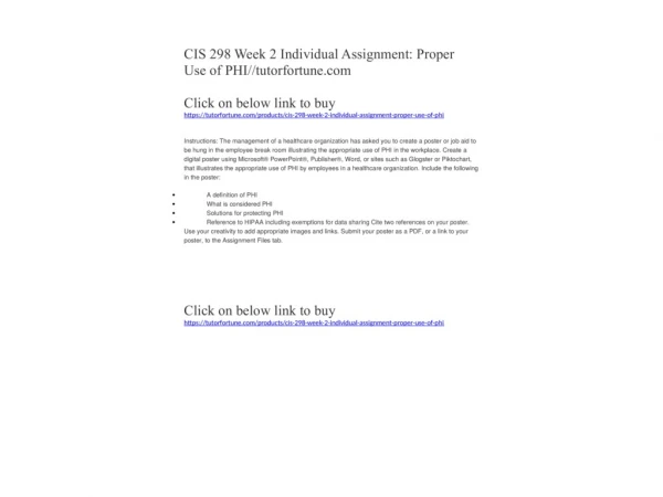 CIS 298 Week 2 Individual Assignment: Proper Use of PHI//tutorfortune.com