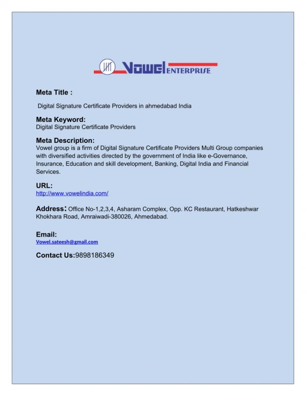 Digital Signature Certificate Providers in ahmedabad India