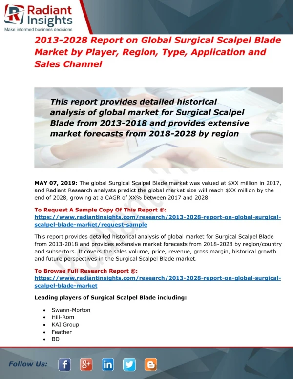 Surgical Scalpel Blade Market Overview with Qualitative Analysis & Forecast 2028