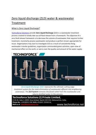 Zero liquid discharge (ZLD) water & wastewater Treatment - slide 1
