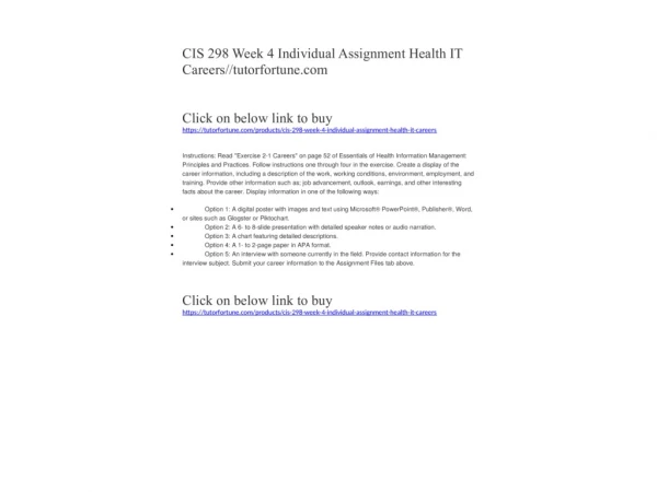 CIS 298 Week 4 Individual Assignment Health IT Careers//tutorfortune.com