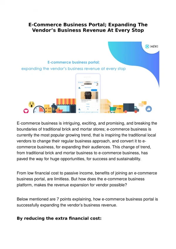E-Commerce Business Portal; Expanding The Vendor’s Business Revenue At Every Stop