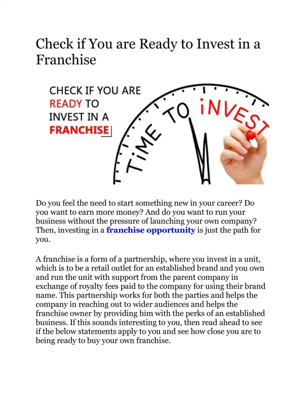 Check if You are Ready to Invest in a Franchise