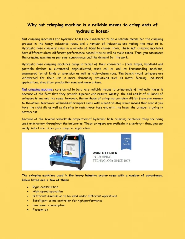 Why nut crimping machine is a reliable means to crimp ends of hydraulic hoses?