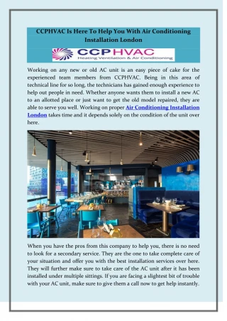 CCPHVAC Is Here To Help You With Air Conditioning Installation London - slide 1