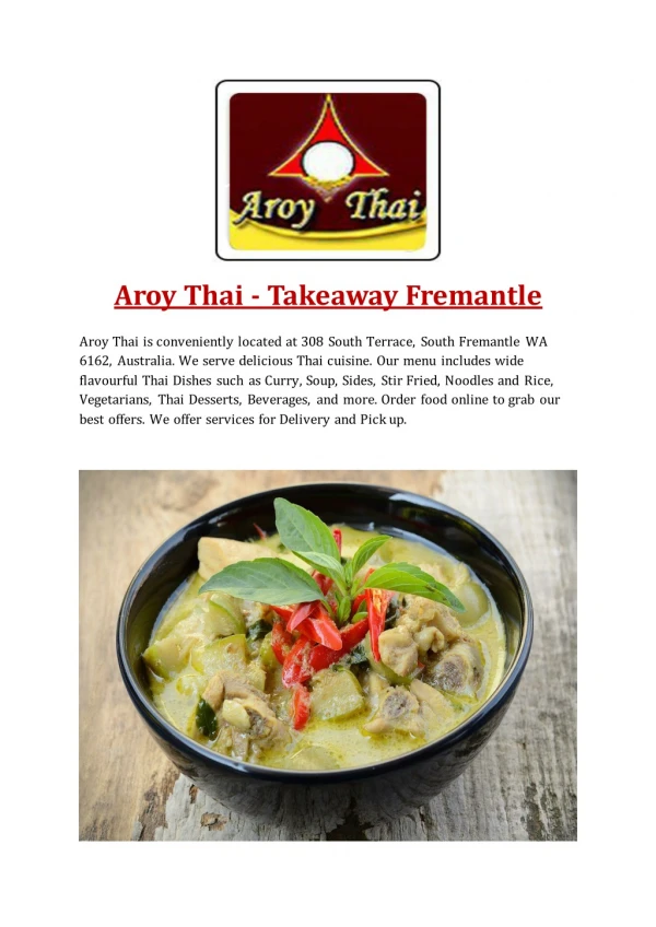 20% Off -Aroy Thai-Fremantle - Order Food Online