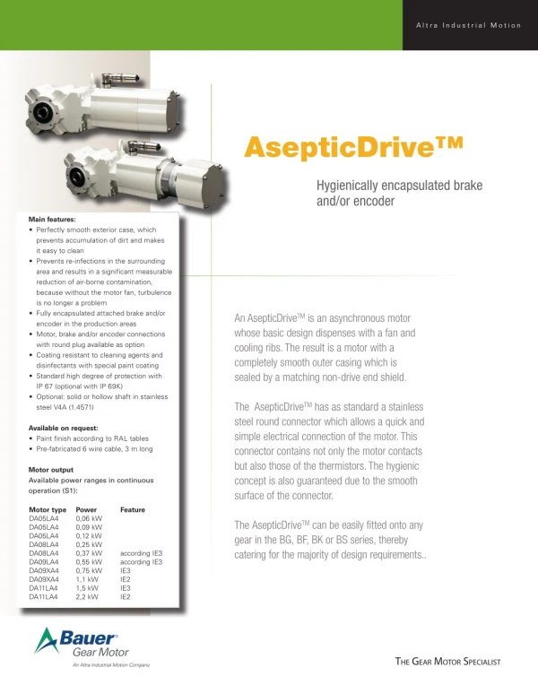 Bauer Gear Motor AsepticDRIVE