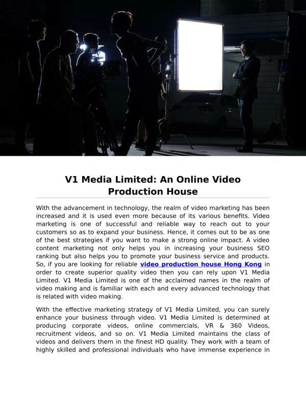 V1 Media Limited: An Online Video Production House