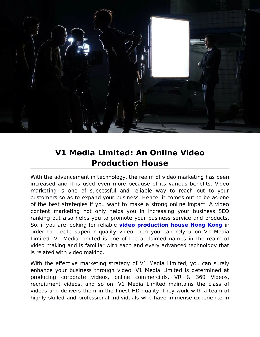 v1 media limited an online video production house