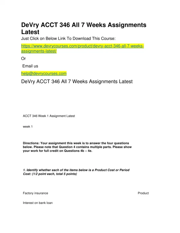 DeVry ACCT 346 All 7 Weeks Assignments Latest