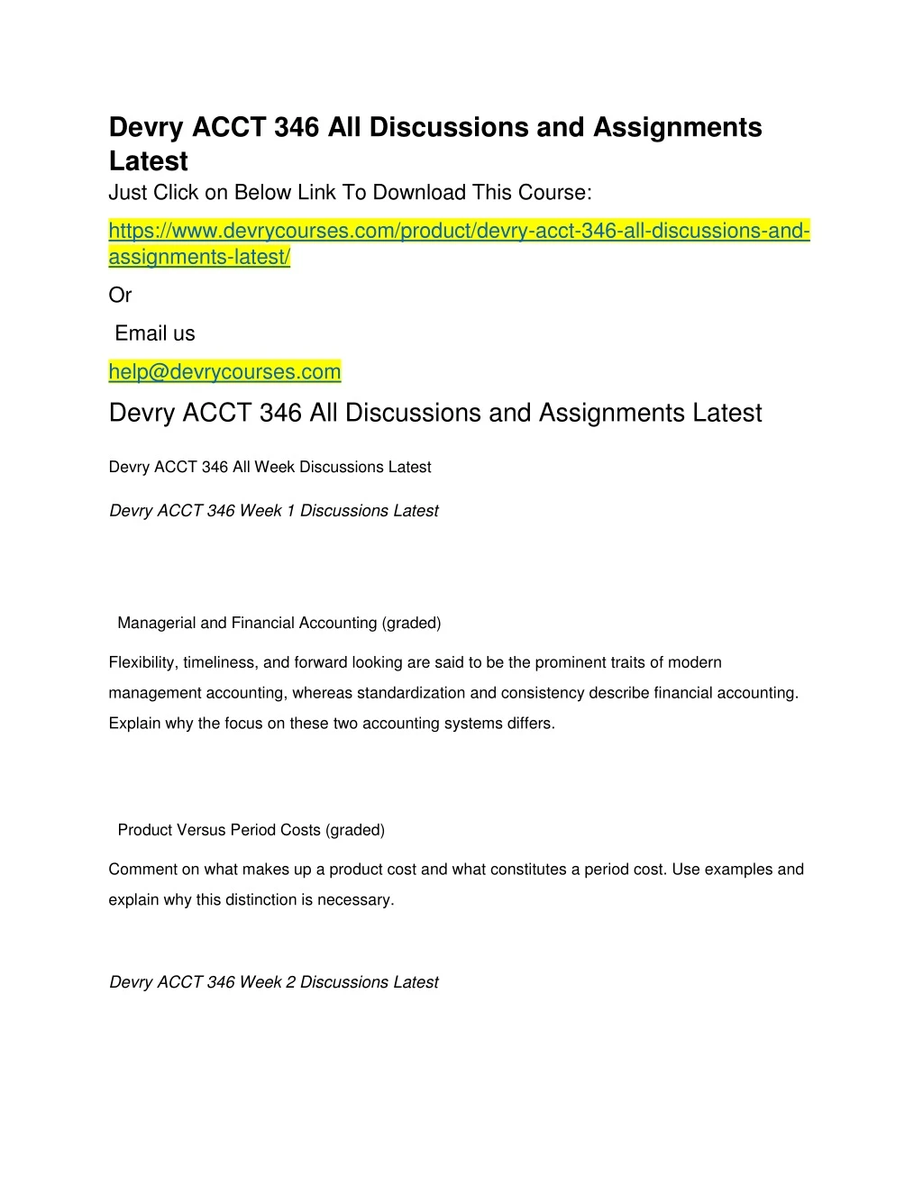 devry acct 346 all discussions and assignments