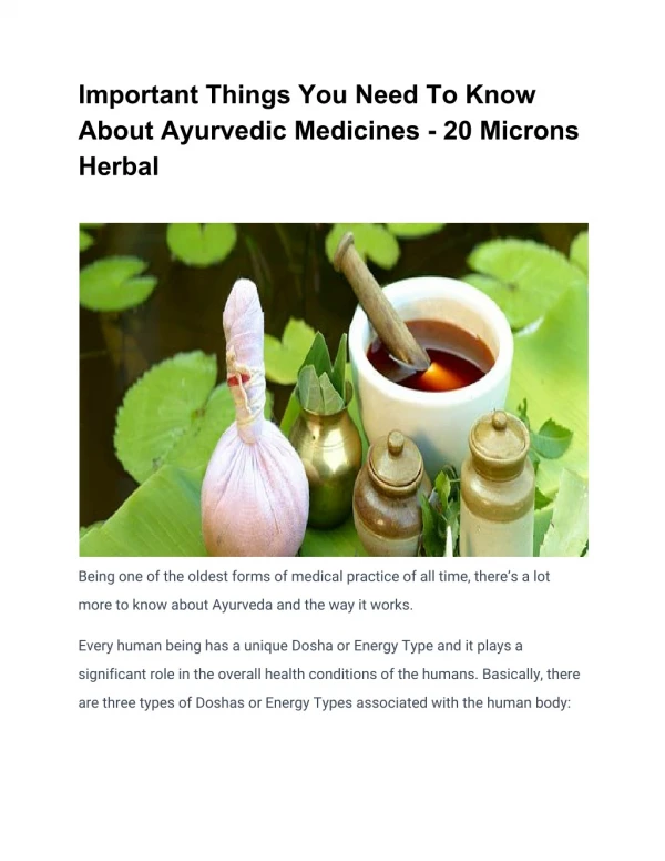 Important Things You Need To Know About Ayurvedic Medicines - 20 Microns Herbal