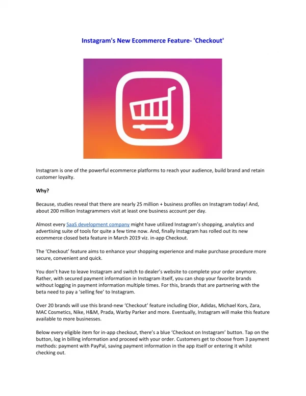 Instagram's New Ecommerce Feature- 'Checkout'