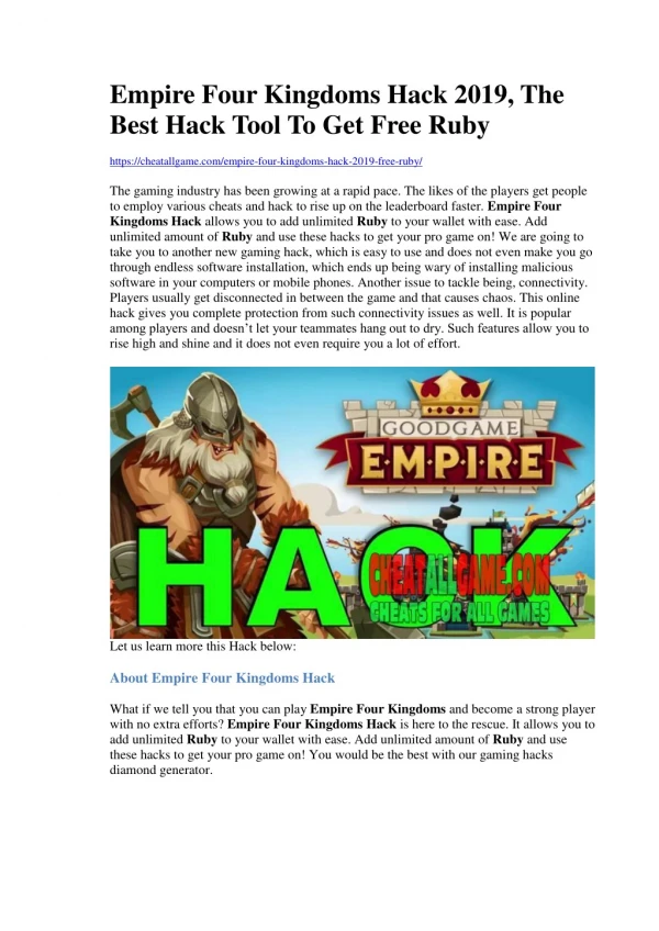 Empire Four Kingdoms Hack 2019, The Best Hack Tool To Get Free Ruby