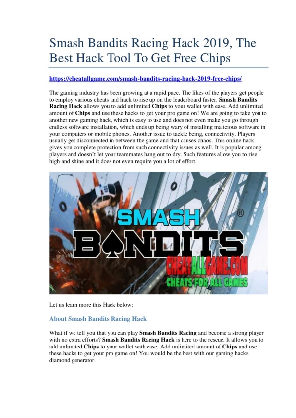 Smash Bandits Racing Hack 2019, The Best Hack Tool To Get Free Chips