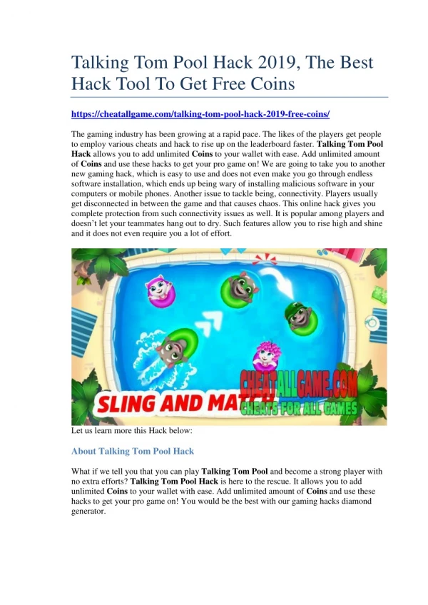 Talking Tom Pool Hack 2019, The Best Hack Tool To Get Free Coins