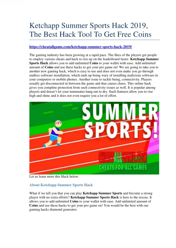 Ketchapp Summer Sports Hack 2019, The Best Hack Tool To Get Free Coins