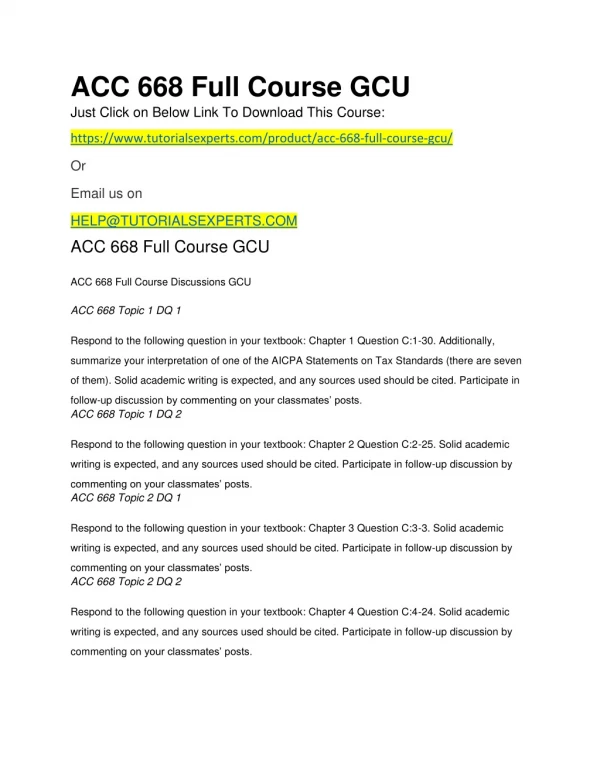 ACC 668 Full Course GCU