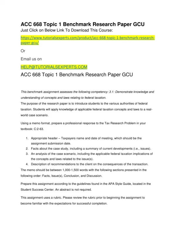 ACC 668 Topic 1 Benchmark Research Paper GCU