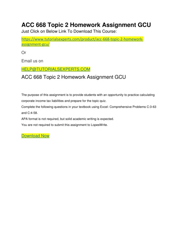 ACC 668 Topic 2 Homework Assignment GCU