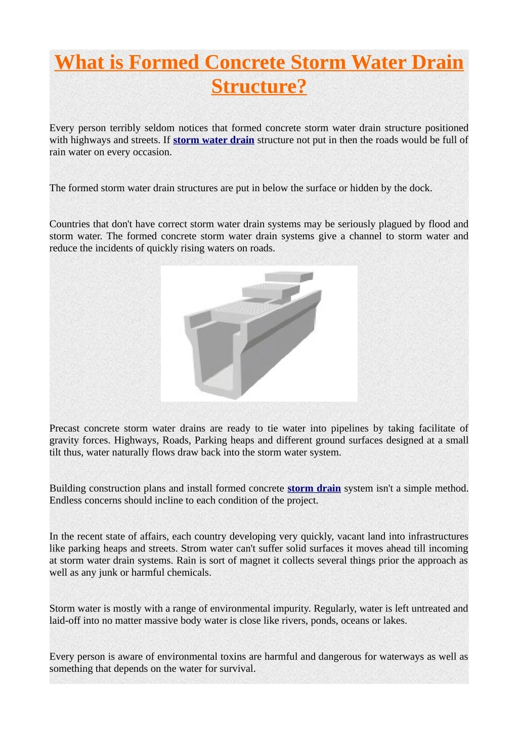 what is formed concrete storm water drain