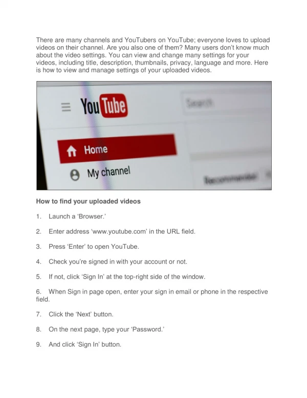 How to View and Manage Settings of Uploaded Videos on YouTube