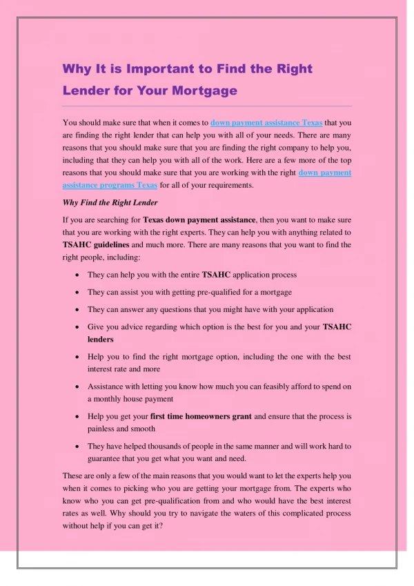 Why It is Important to Find the Right Lender for Your Mortgage