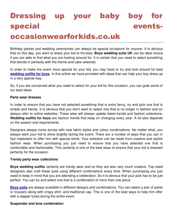 Dressing up your baby boy for special events occasionwearforkids.co.uk