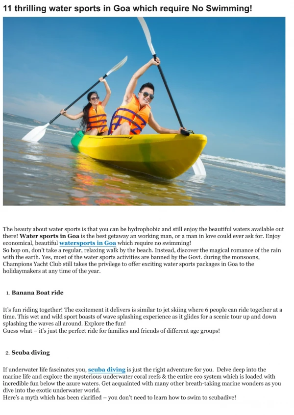 11 thrilling water sports in Goa which require No Swimming!