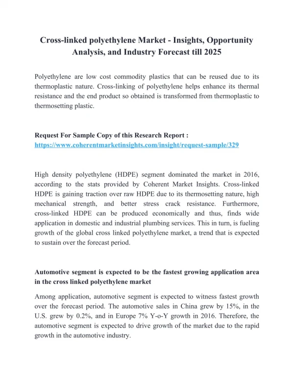 Cross-linked Polyethylene Market