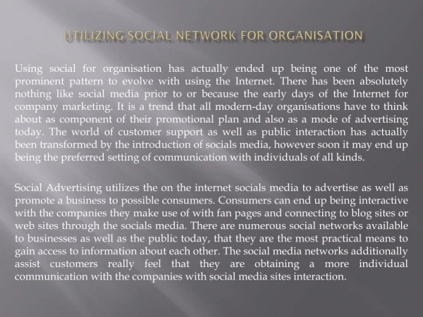 Utilizing Social Network for Organisation