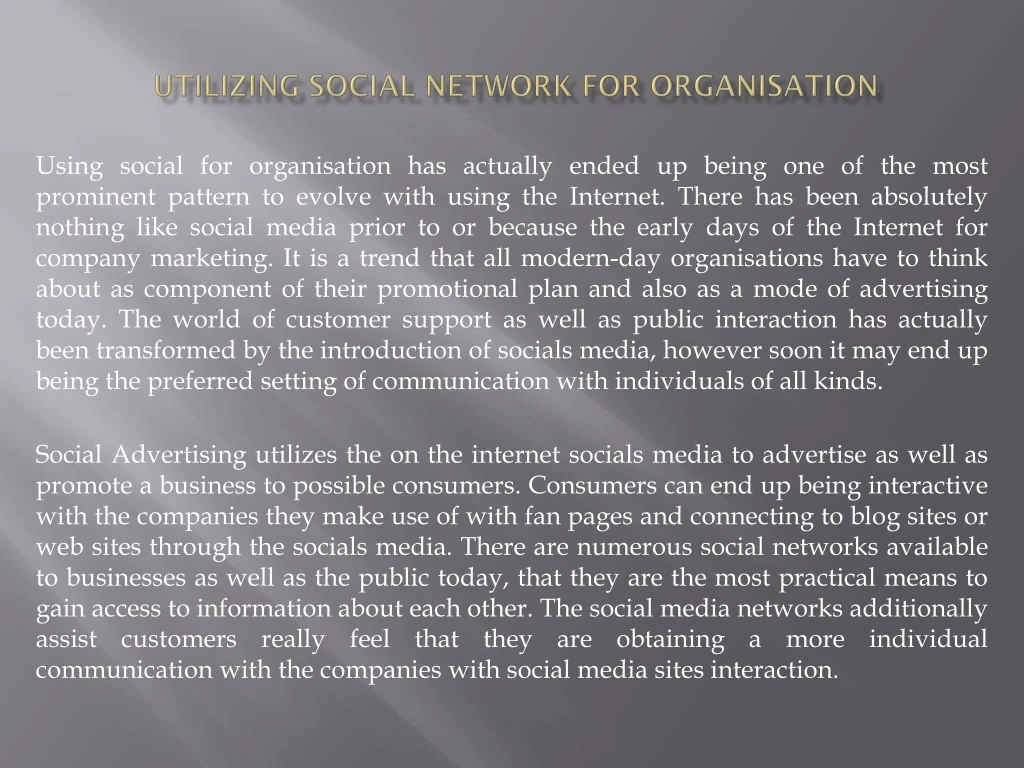 utilizing social network for organisation