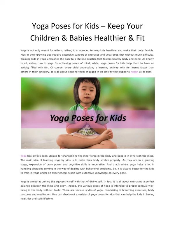 Yoga Poses for Kids - Keep Your Children & Babies Healthier & Fit