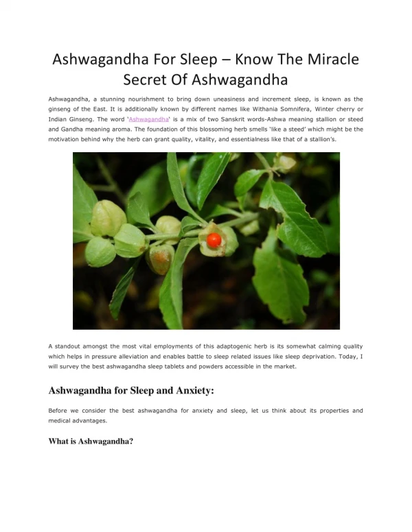 Ashwagandha For Sleep - Know The Miracle Secret Of Ashwagandha