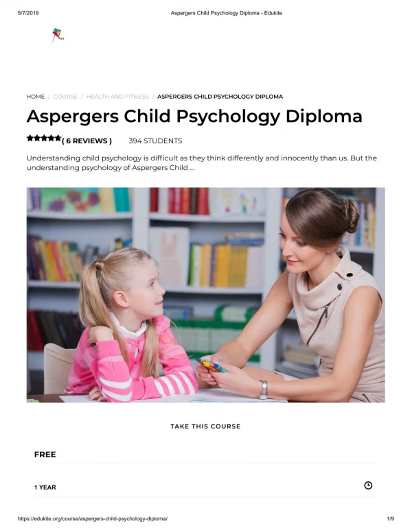 Aspergers Child Psychology Diploma - Edukite