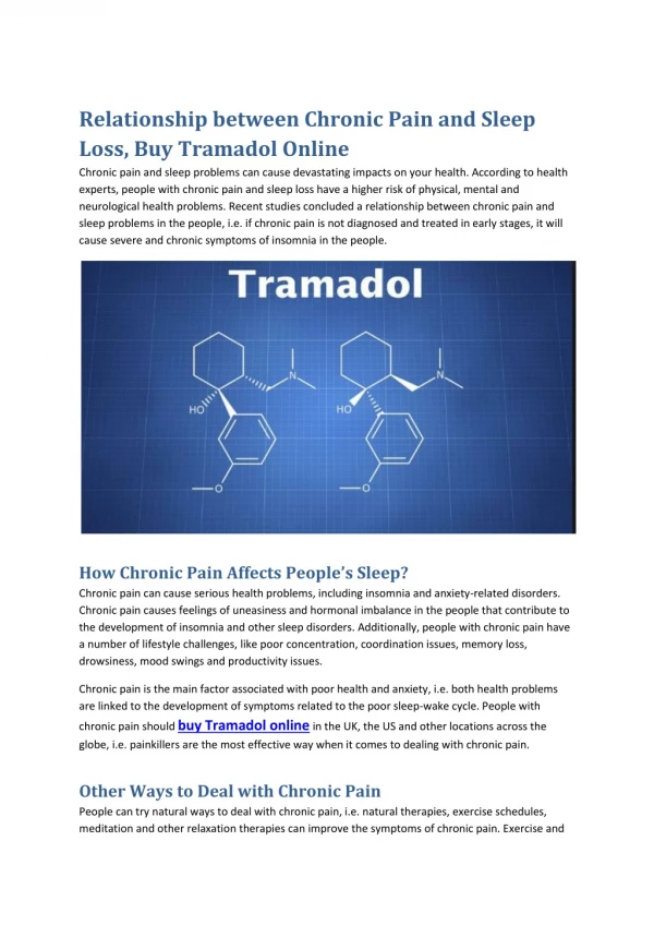 Relationship between Chronic Pain and Sleep Loss, Buy Tramadol Online