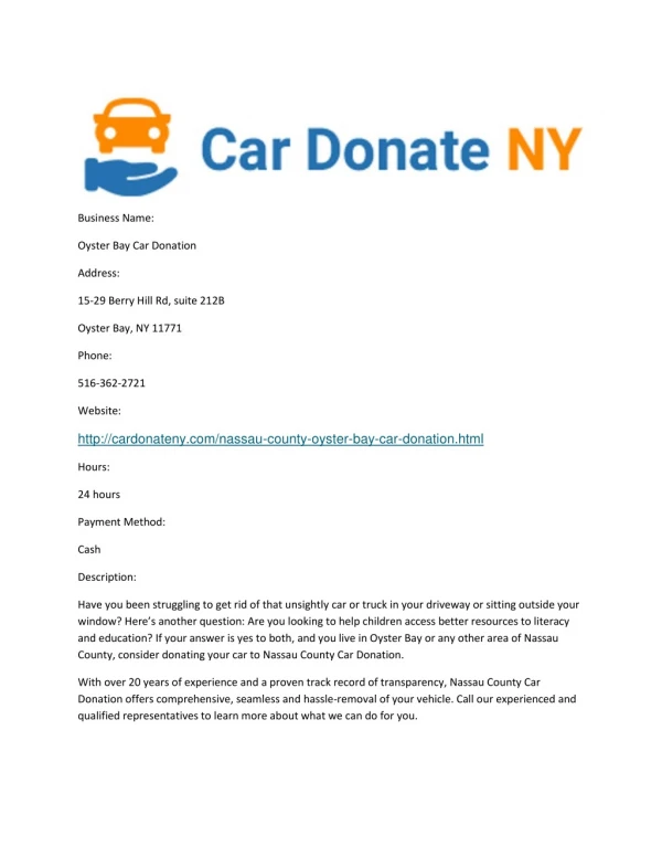 Oyster Bay Car Donation
