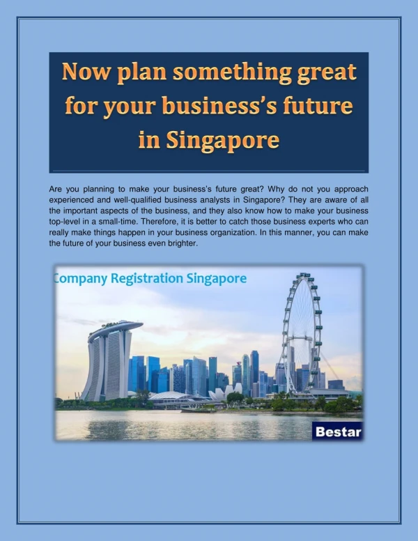 Register New Company in Singapore and Now plan something great for your business