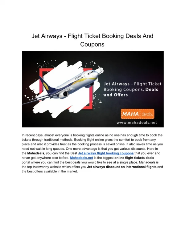 Jet Airways - Flight Ticket Booking Deals And Coupons