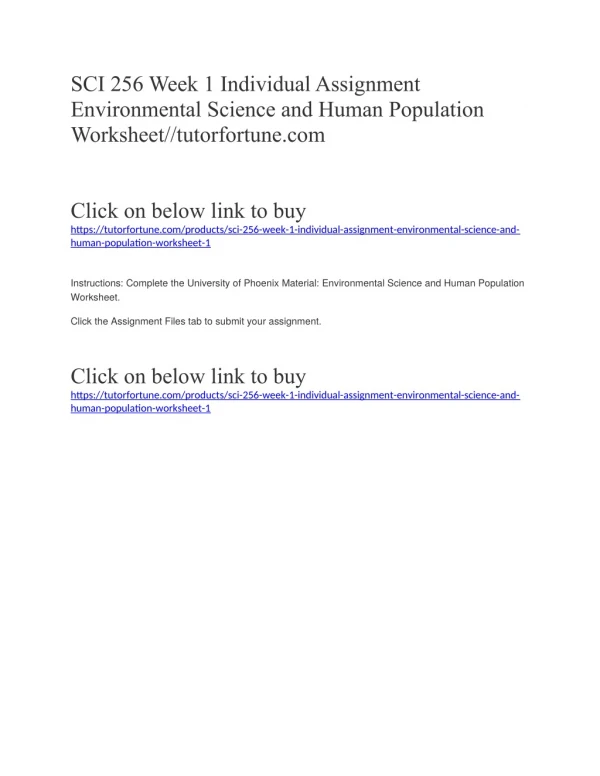 SCI 256 Week 1 Individual Assignment Environmental Science and Human Population Worksheet//tutorfortune.com