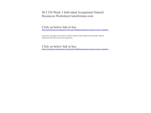 SCI 256 Week 3 Individual Assignment Natural Resources Worksheet//tutorfortune.com