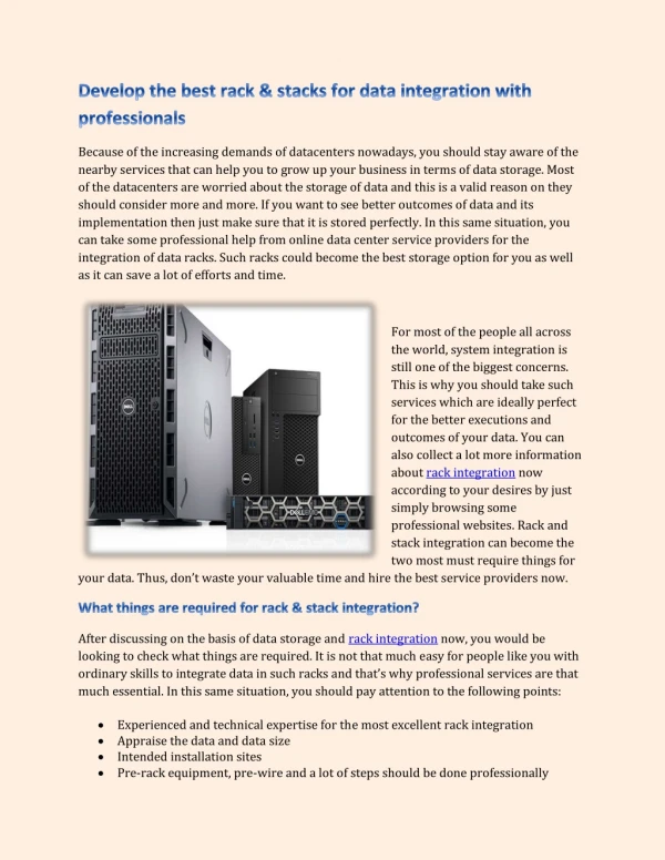Develop the best rack & stacks for data integration with professionals