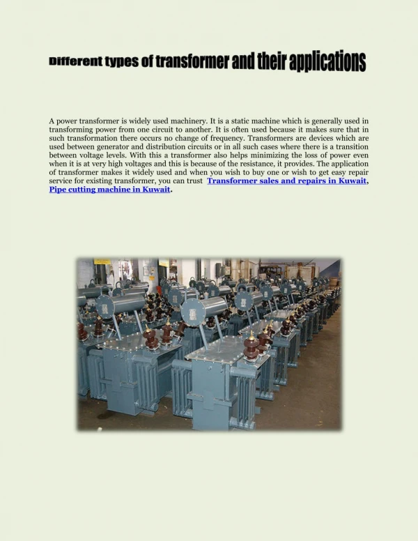 Different types of transformer and their applications